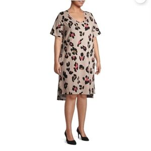 Terra & Sky Women 3X T-shirt Day Dress Animal Print Short Sleeve Pockets Midi